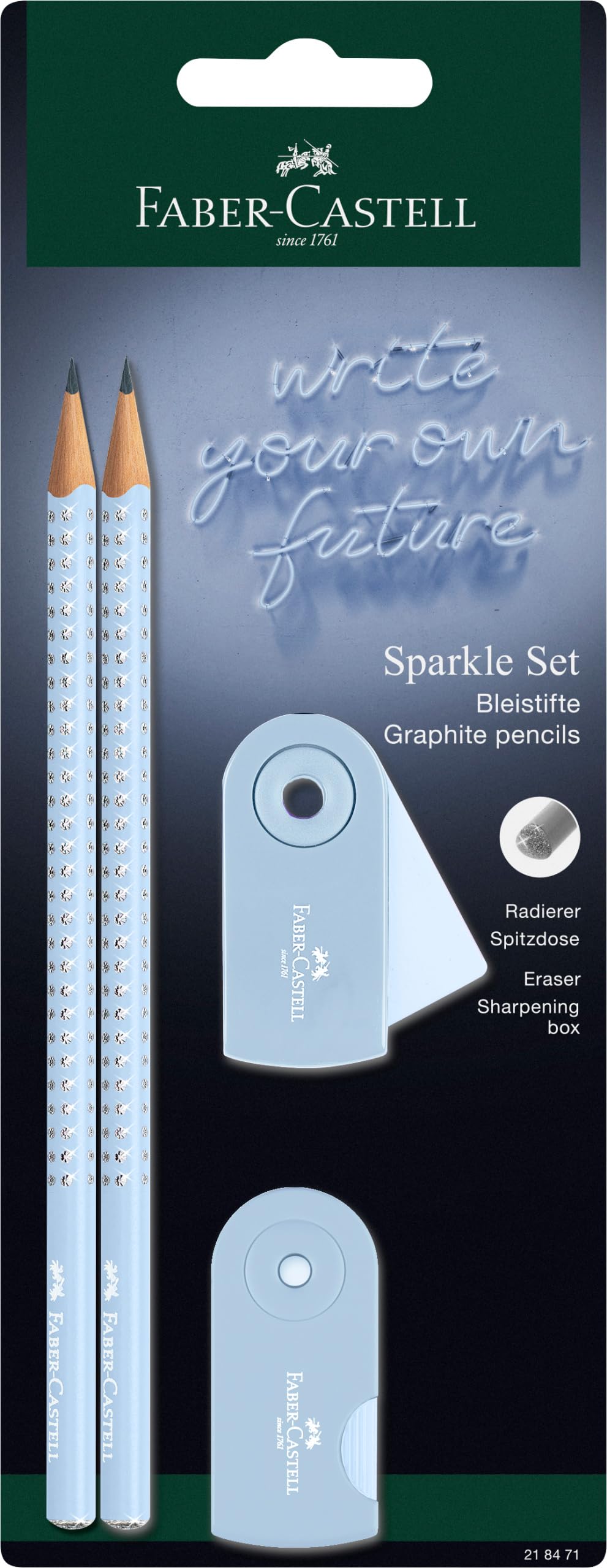 Faber-Castell Sparkle 218471 Pencil Set with Sharpener, Eraser and 2 Pencils, Writing Set Sleeve in