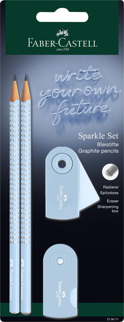 Faber-Castell Sparkle 218471 Pencil Set with Sharpener, Eraser and 2 Pencils, Writing Set Sleeve in