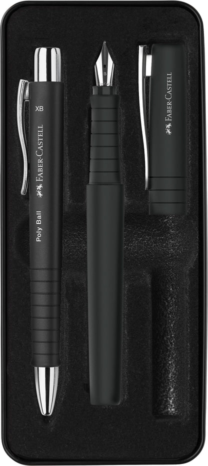 FABER-CASTELL 241050 Poly Pen Writing Set with Ballpoint Pen and Fountain Pen Black