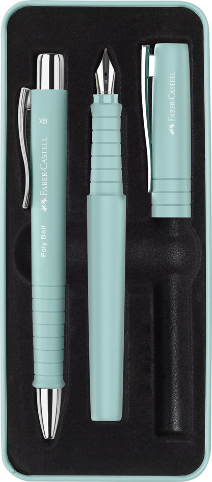 FABER-CASTELL 241053 Poly Pen Writing Set with Ballpoint Pen and Fountain Pen Caribic Blue