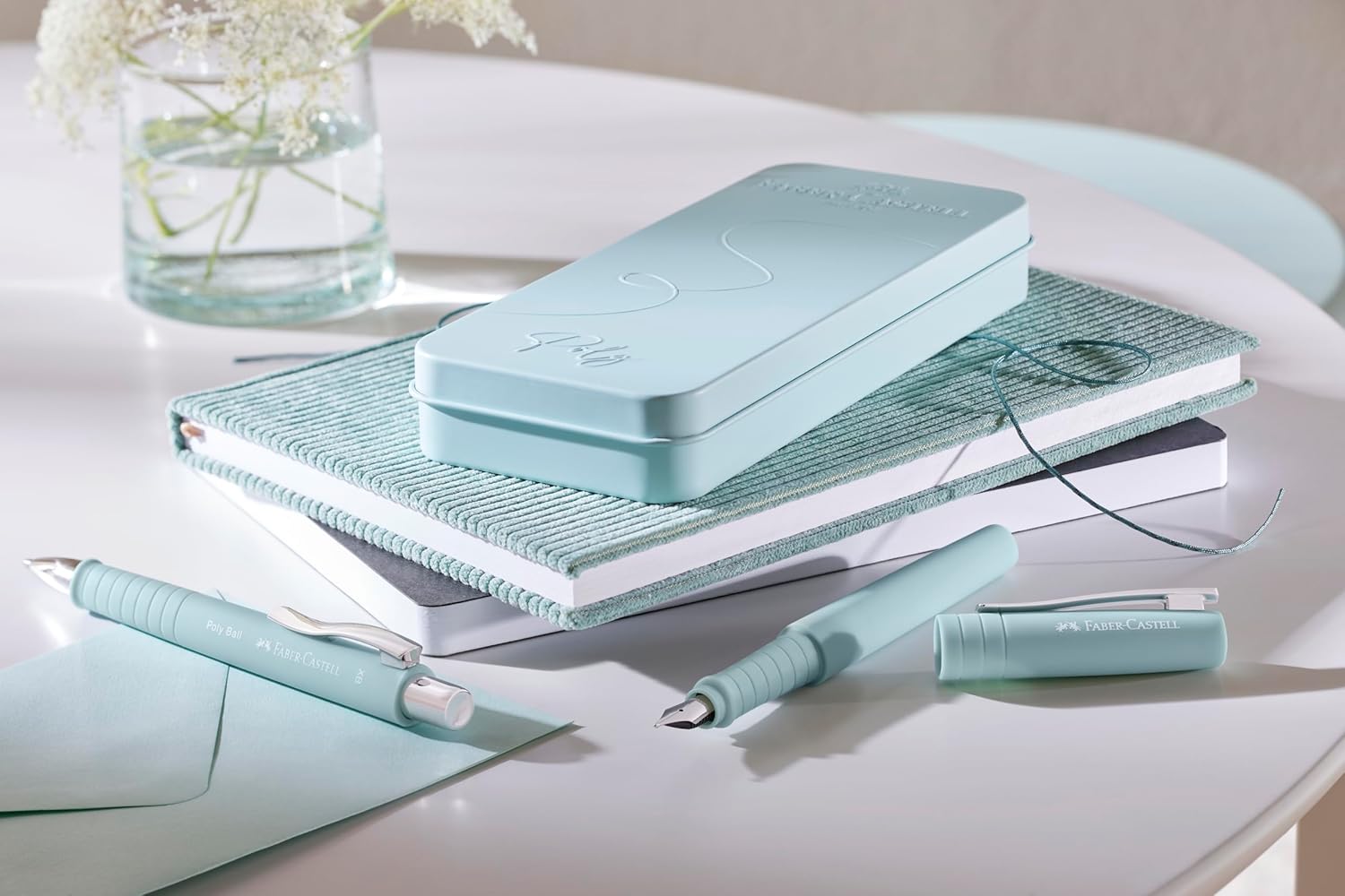 FABER-CASTELL 241053 Poly Pen Writing Set with Ballpoint Pen and Fountain Pen Caribic Blue