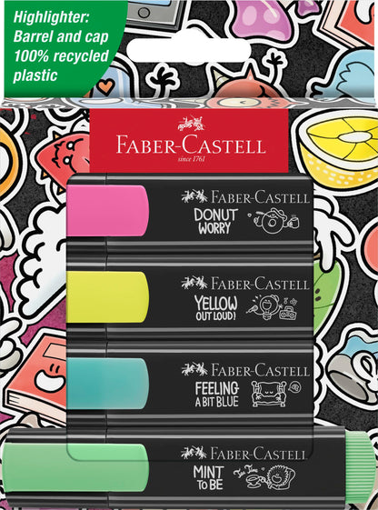 Faber-Castell 254690 Graffiti Neon Highlighter Pens with Precision Chisel Tip, Bright Graffiti Neon Colours, Ergonomic Flat Design Set of 4