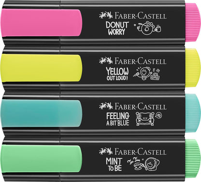 Faber-Castell 254690 Graffiti Neon Highlighter Pens with Precision Chisel Tip, Bright Graffiti Neon Colours, Ergonomic Flat Design Set of 4
