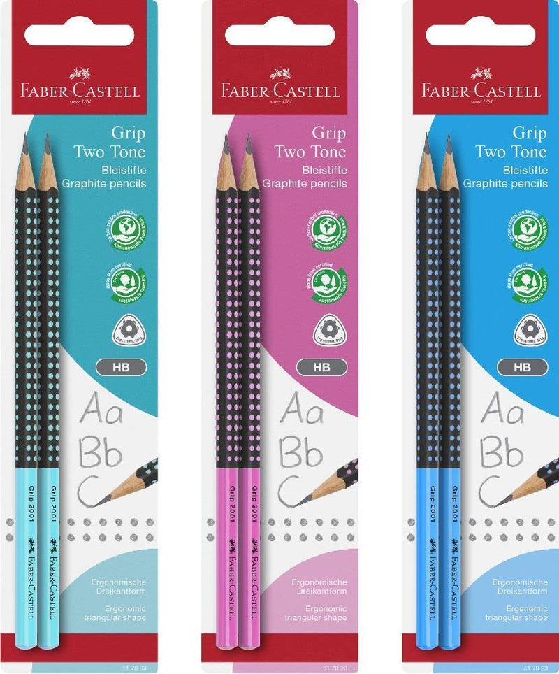 Faber-Castell Graphite Pencil Grip 2001 - Two Tone Black/Assorted Colours (No Selection Possible) Two Pencil Pack