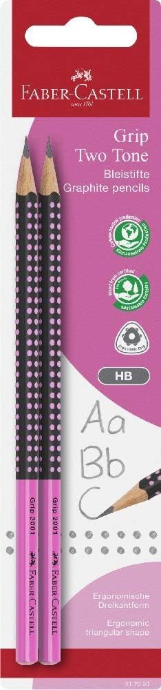 Faber-Castell Graphite Pencil Grip 2001 - Two Tone Black/Assorted Colours (No Selection Possible) Two Pencil Pack