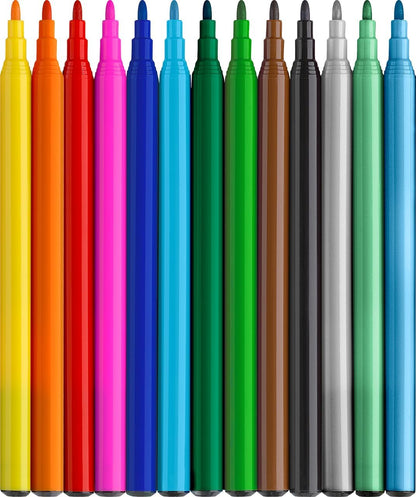 Faber-Castell 554214 – Cardboard Case with 13 Markers – 10 Classic Colours + 3 Metallic – Dinosaur Edition