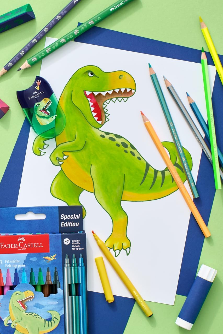 FABER-CASTELL 554222 - Dino Felt Pen Set, 24 Felt Tip Pens in Standard and Pastel Colours