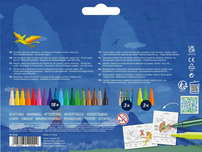 FABER-CASTELL 554222 - Dino Felt Pen Set, 24 Felt Tip Pens in Standard and Pastel Colours
