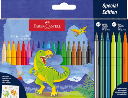 FABER-CASTELL 554222 - Dino Felt Pen Set, 24 Felt Tip Pens in Standard and Pastel Colours