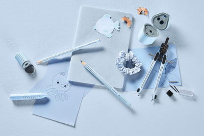 FABER-CASTELL 580084 Pencils Set Sky Blue 3-Piece with Jumbo Pencil B, Sharpener and Eraser