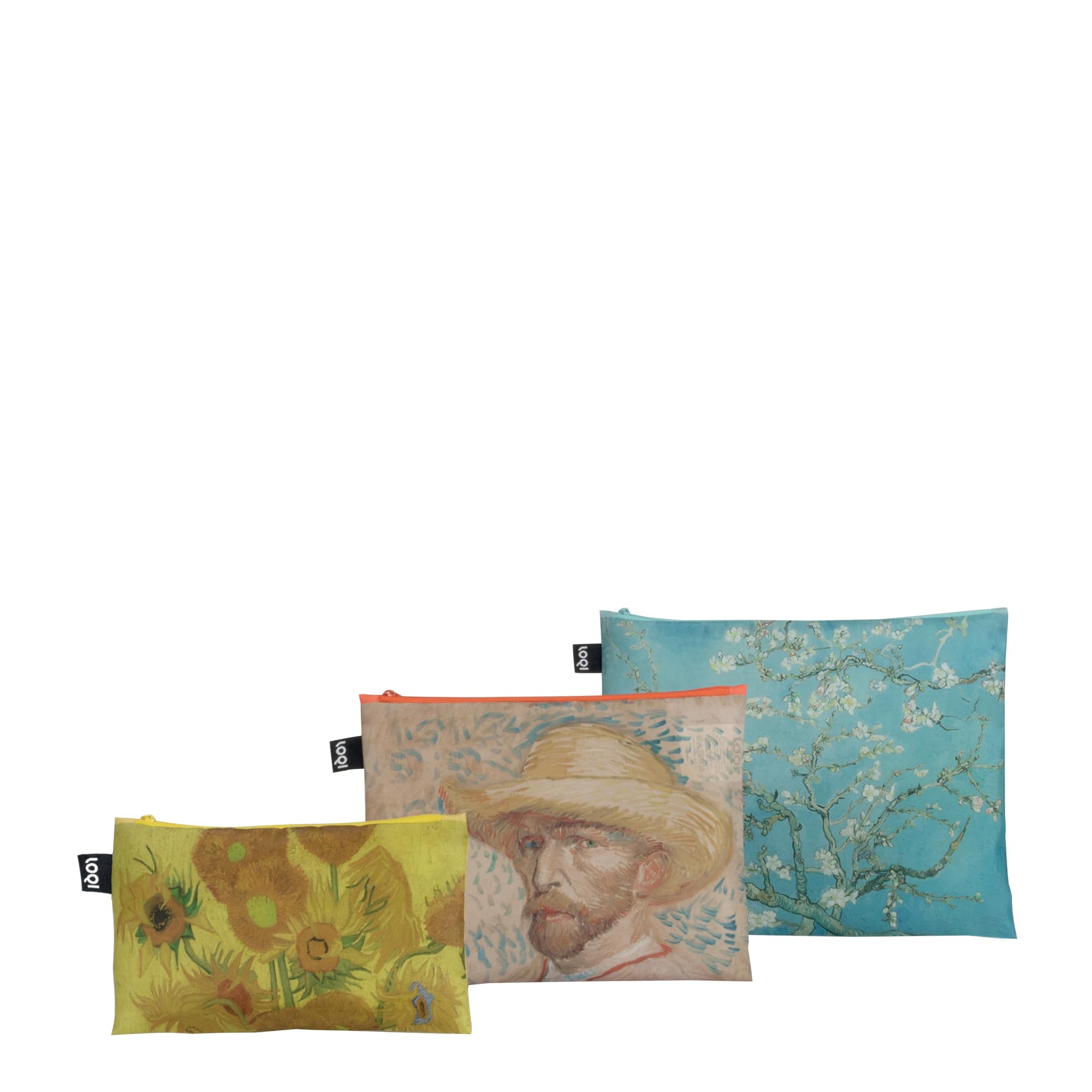 LOQI - MUSEUM Van Gogh Sunflowers, Self-Portrait with Straw Hat, Almond Blossom Zip Pockets