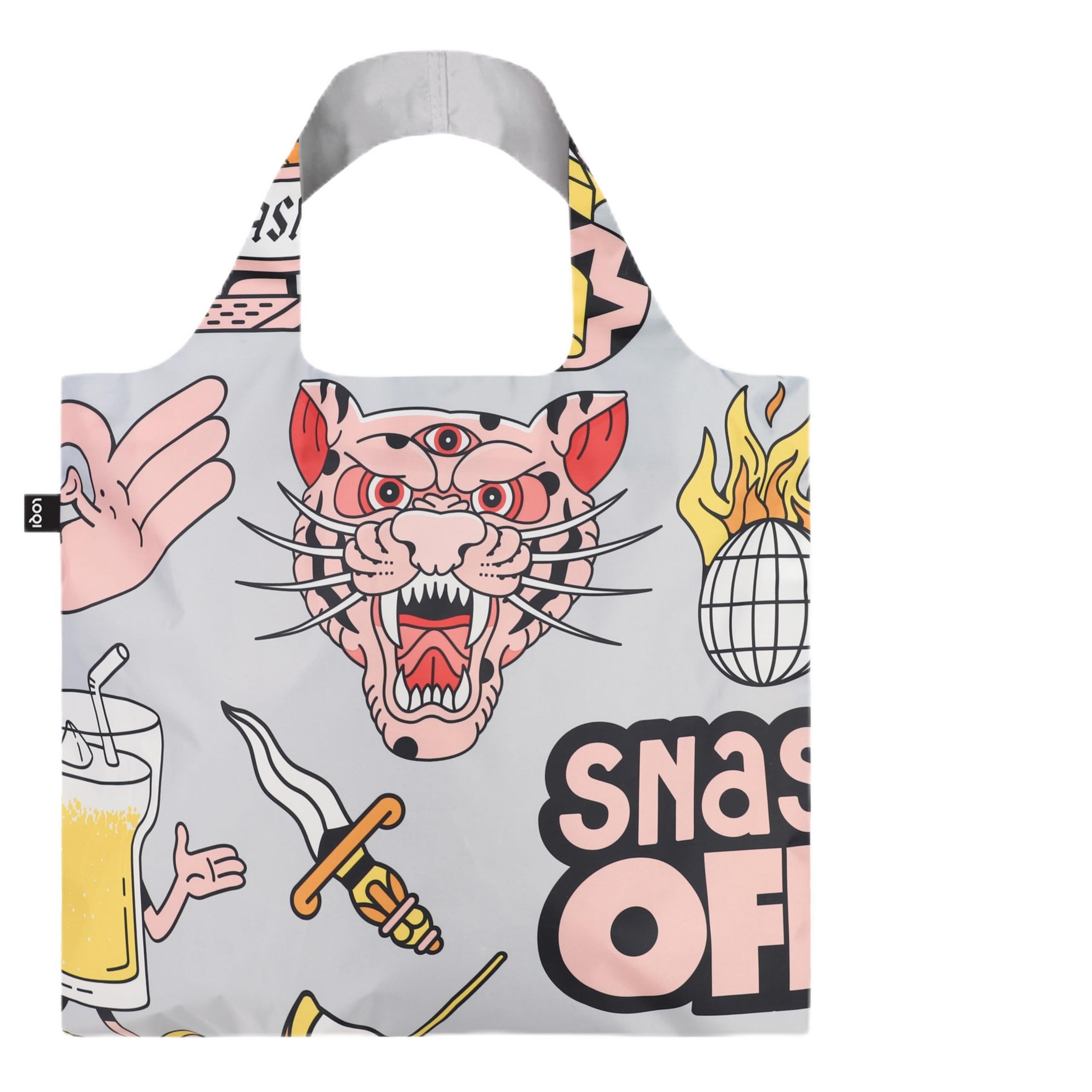 Loqi Snask Tiger Snake Beer Grey Recycled Bag