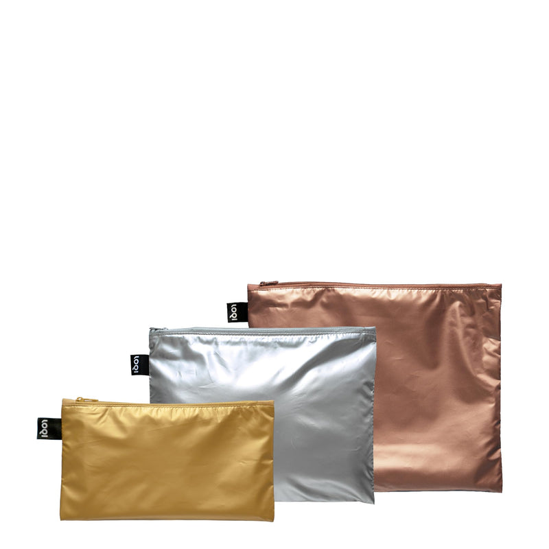 LOQI Metallic Colour Contrast Zip Pocket (Pack of 3)