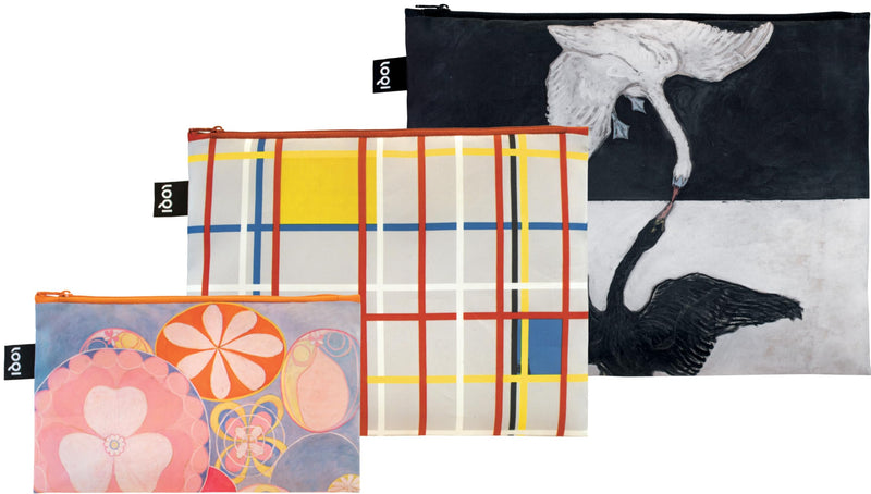 LOQI Hilma af Klint/Piet Mondrian-The Swan, Childhood, New York City 3 Recycled 3 Pieces, Polyester, Multicolored, Large