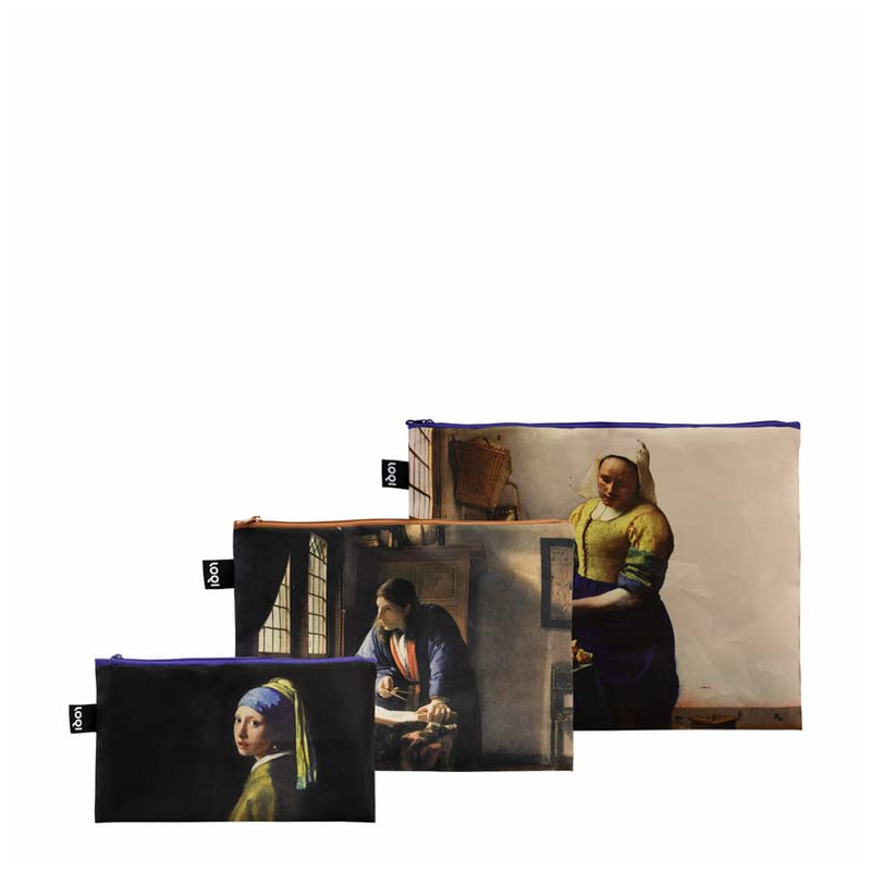 LOQI Zip Pocket Johannes Vermeer - Milkmaid, The Geographer, Girl with a Pearl Earring Recycled 3-Piece, Multicoloured, Contemporary, Multicolored, Contemporary