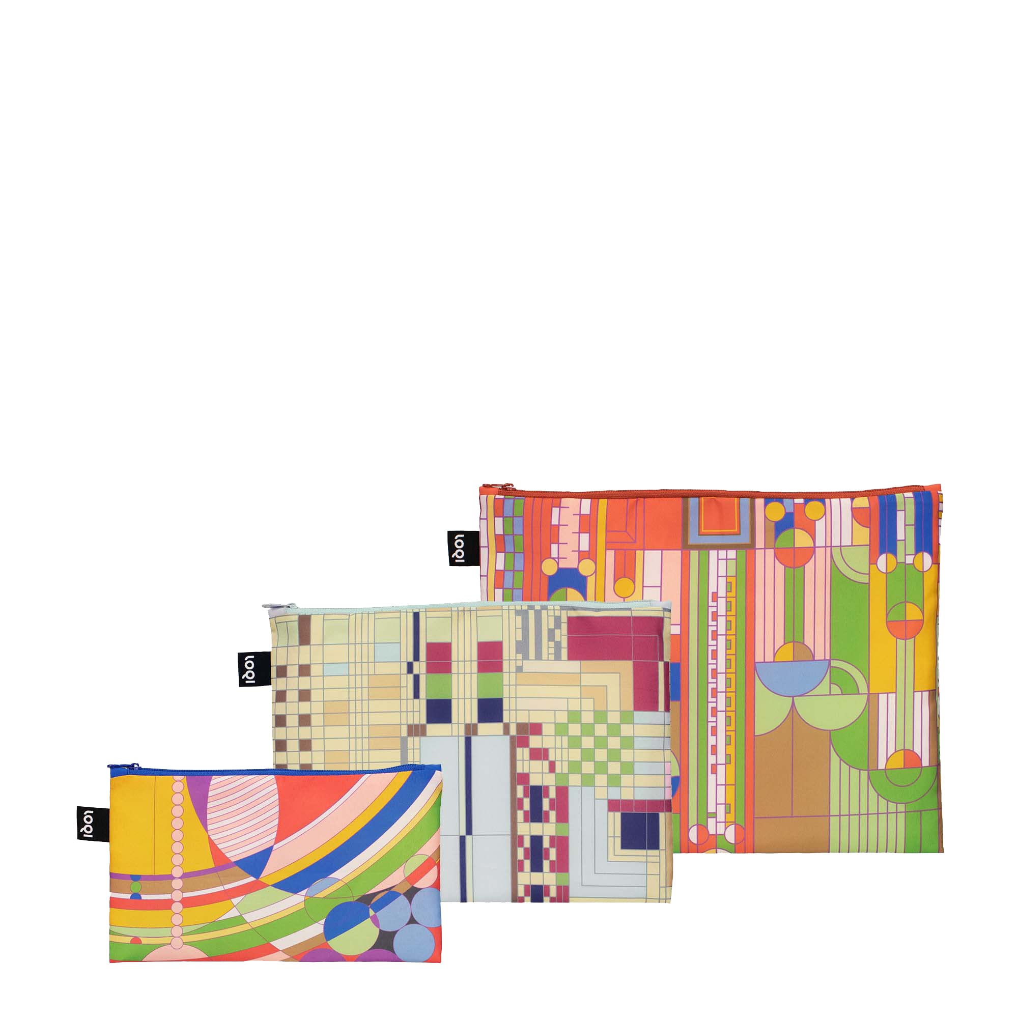 LOQI Frank Lloyd Wright Saguaro Forms, Old Fashion Windows, March Balloons - Reusable Zip Pockets