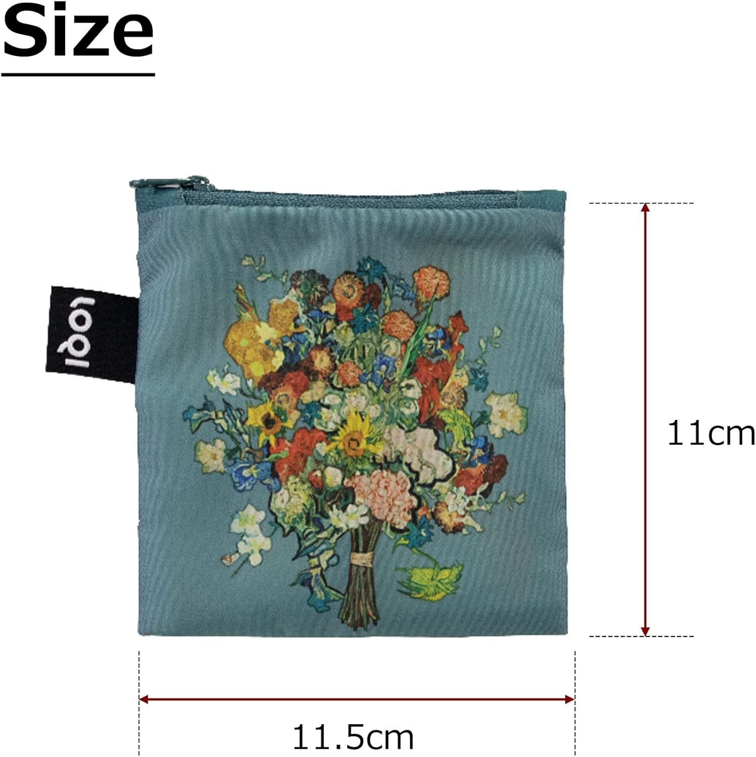 LOQI Vincent Van Gogh - VGM 50th Anniversary Bouquet/Flower Pattern Blue Canvas Recycled Bag