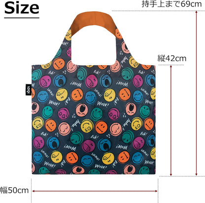 LOQI Smiley Shopping Bag - Boys and Girls Recycled 50 x 42/69 cm, blue