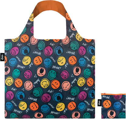 LOQI Smiley Shopping Bag - Boys and Girls Recycled 50 x 42/69 cm, blue