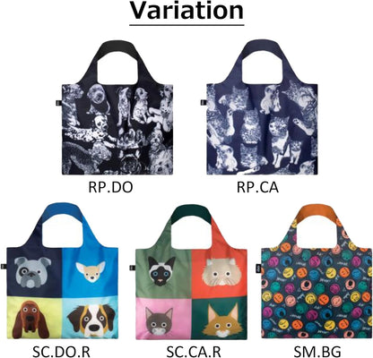 LOQI Smiley Shopping Bag - Boys and Girls Recycled 50 x 42/69 cm, blue