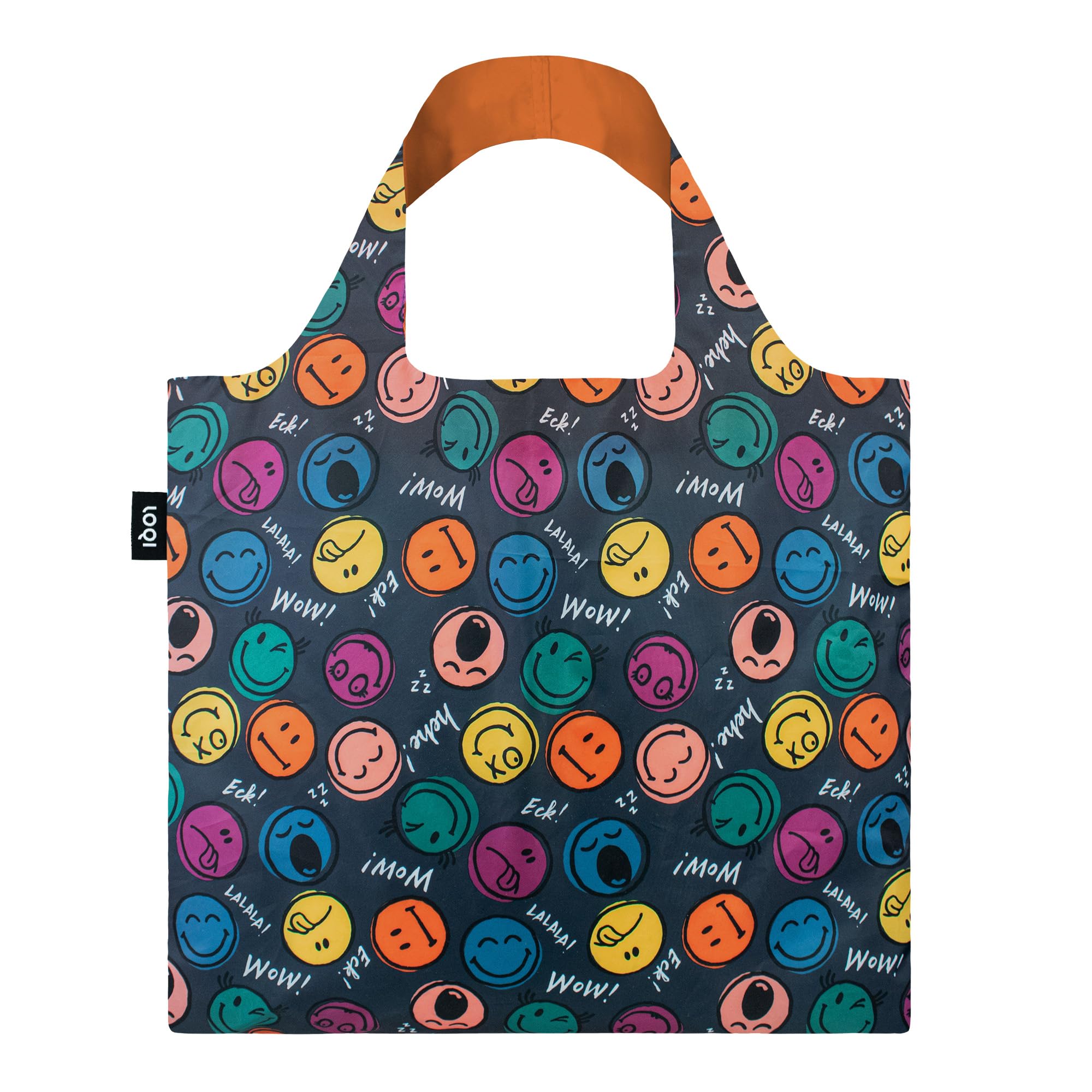 LOQI Smiley Shopping Bag - Boys and Girls Recycled 50 x 42/69 cm, blue