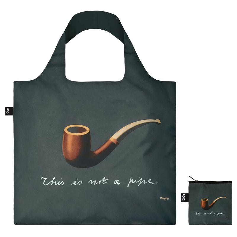 LOQI RENE MAGRITTE The Treachery of Images Recycled Bag, Black, Grey, Black, Grey, Contemporary, black/grey, Contemporary