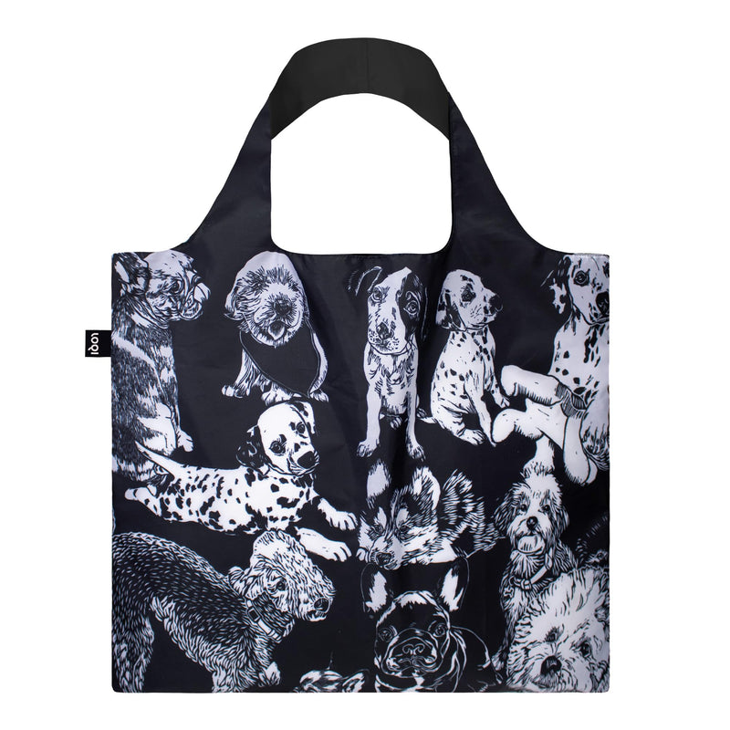 LOQI Bag - Red Poppy Bee - Block Print with Dogs - Dogs, Black, Black, Contemporary, Black, Contemporary
