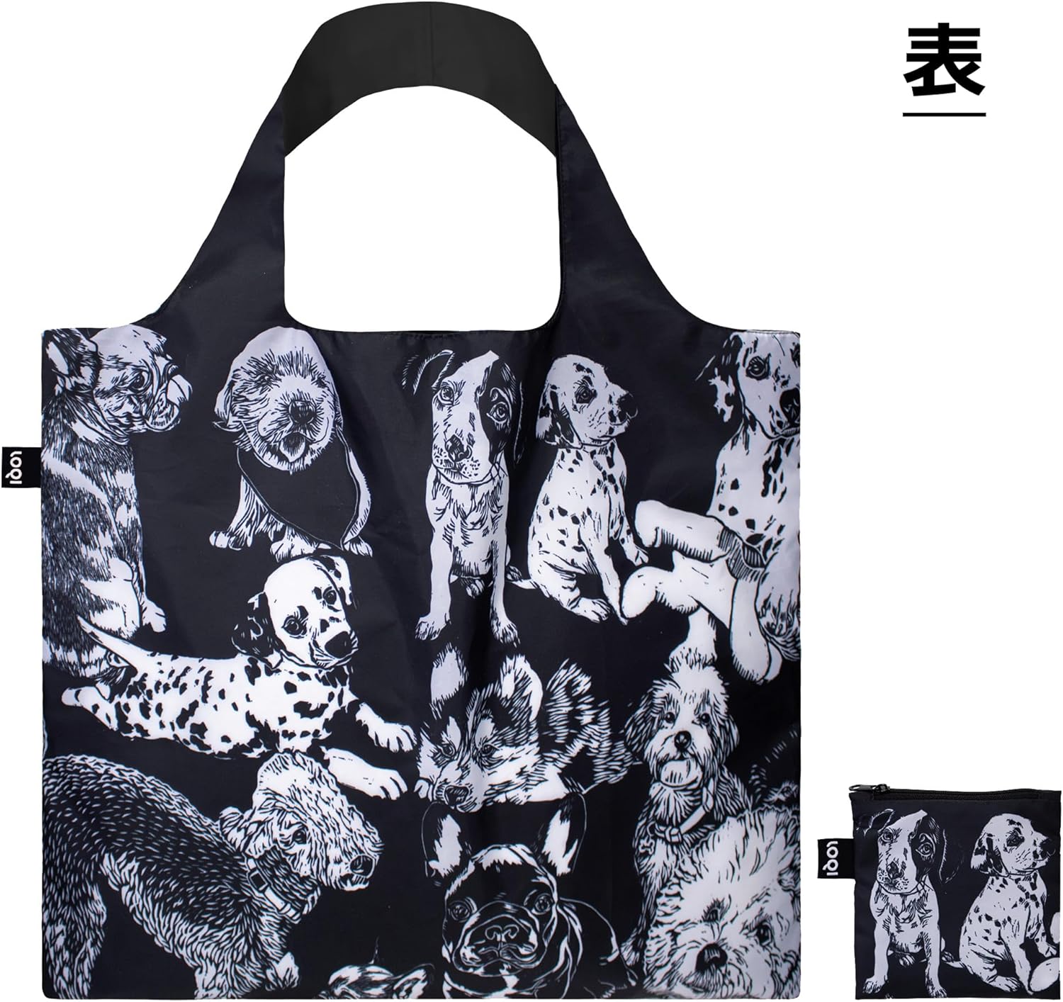 LOQI Bag - Red Poppy Bee - Block Print with Dogs - Dogs, Black, Black, Contemporary, Black, Contemporary