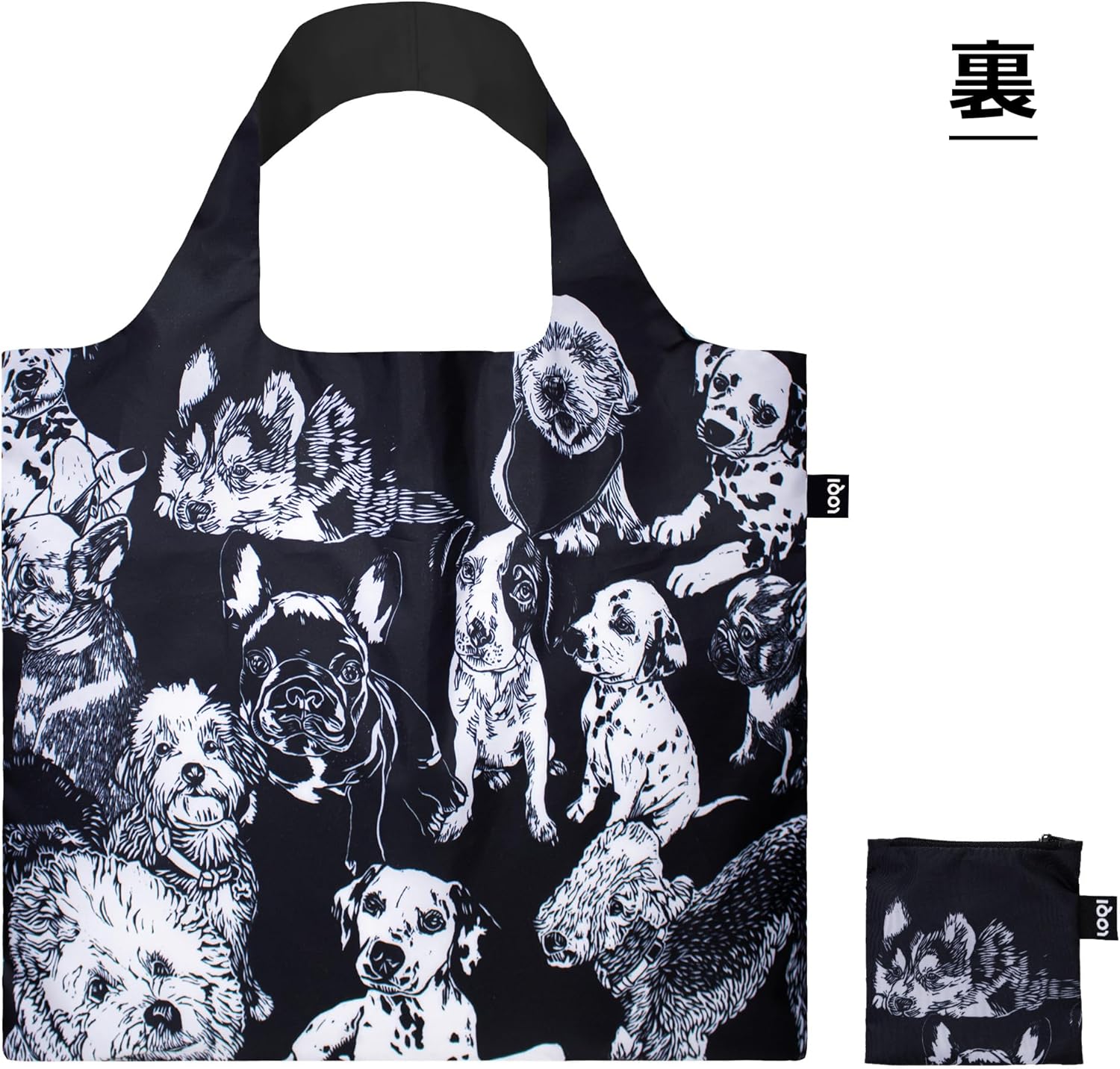 LOQI Bag - Red Poppy Bee - Block Print with Dogs - Dogs, Black, Black, Contemporary, Black, Contemporary