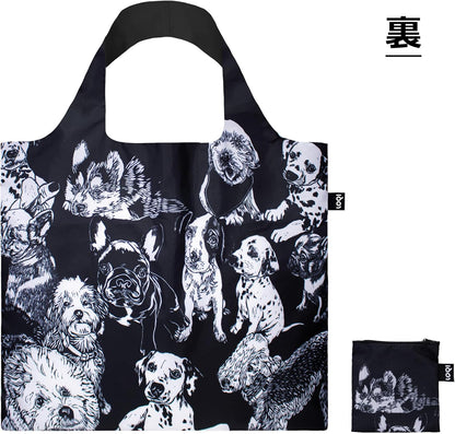 LOQI Bag - Red Poppy Bee - Block Print with Dogs - Dogs, Black, Black, Contemporary, Black, Contemporary