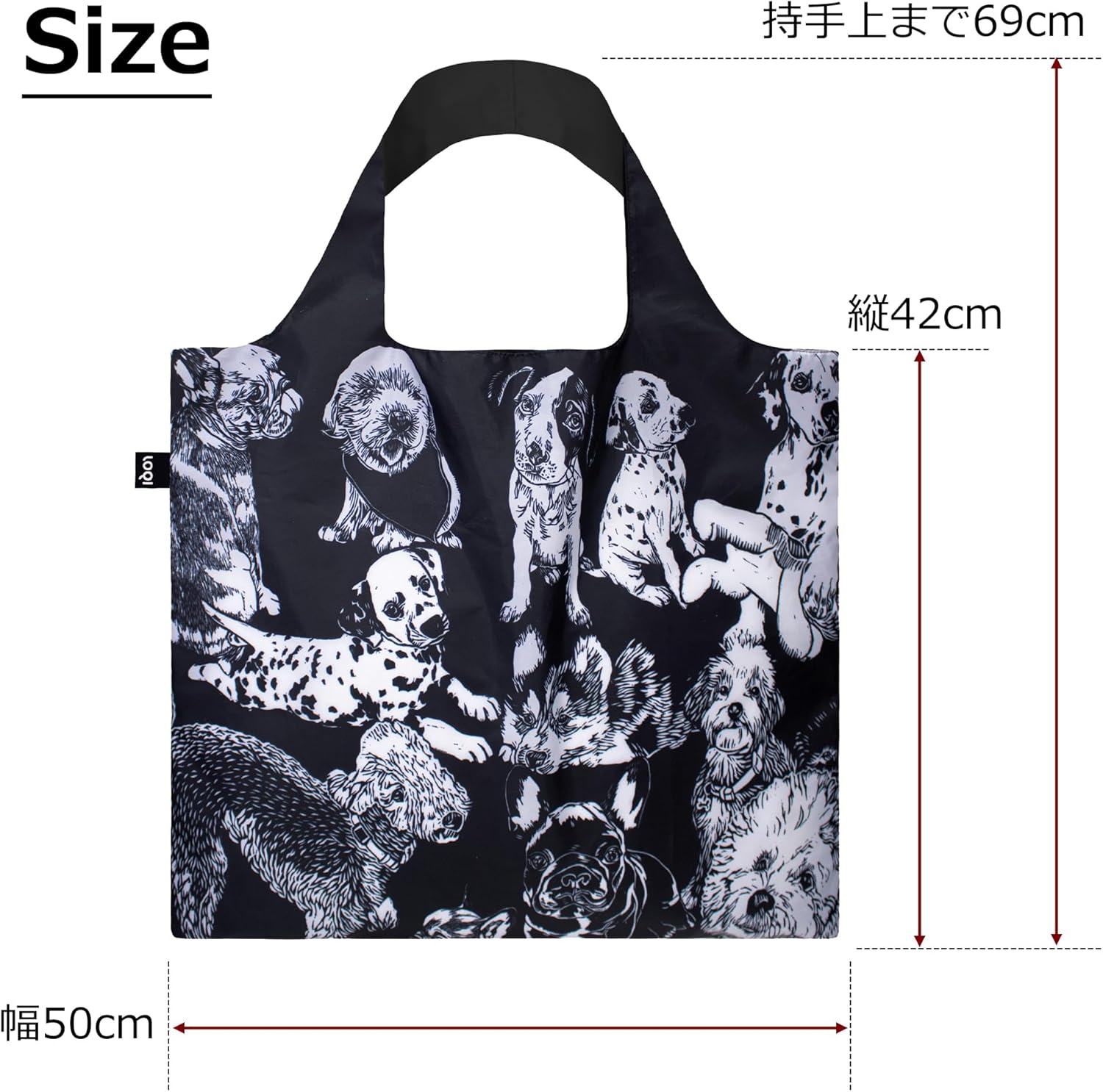LOQI Bag - Red Poppy Bee - Block Print with Dogs - Dogs, Black, Black, Contemporary, Black, Contemporary
