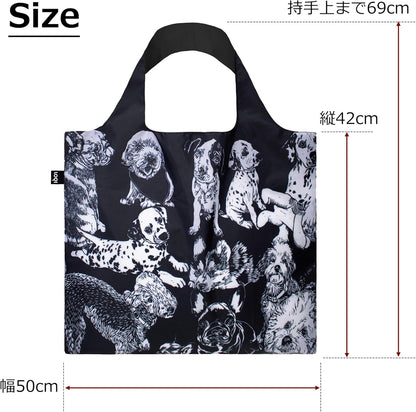 LOQI Bag - Red Poppy Bee - Block Print with Dogs - Dogs, Black, Black, Contemporary, Black, Contemporary