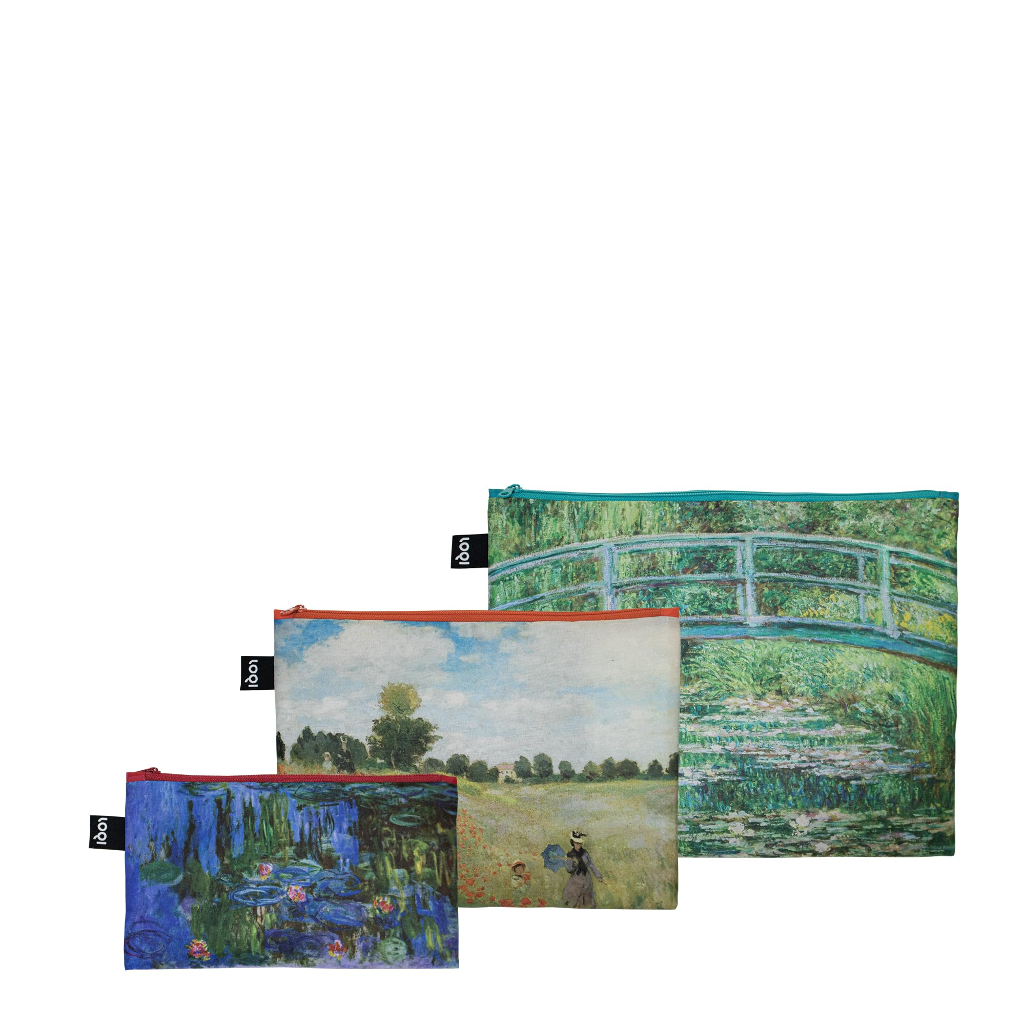 Claude Monet Recycled Zip Pockets, Green Blue White, Cosmetic case
