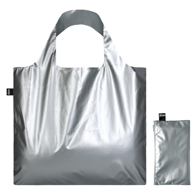 LOQI Metallic silver bag with zip pocket, Silver (Silver), Silver (Silver), Contemporary