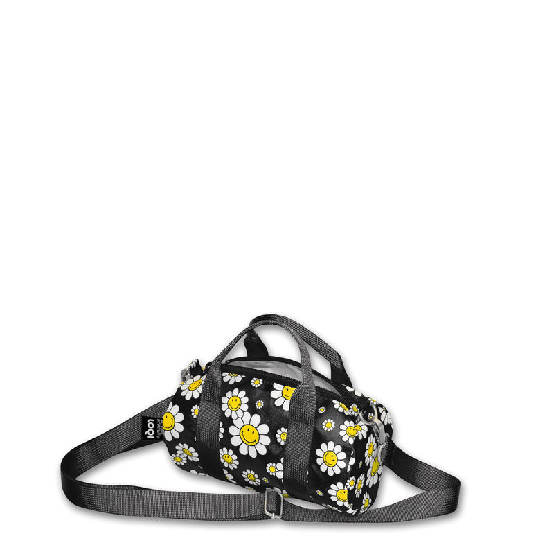 Smiley Flowers Black Recycled Small Weekender, Black, white