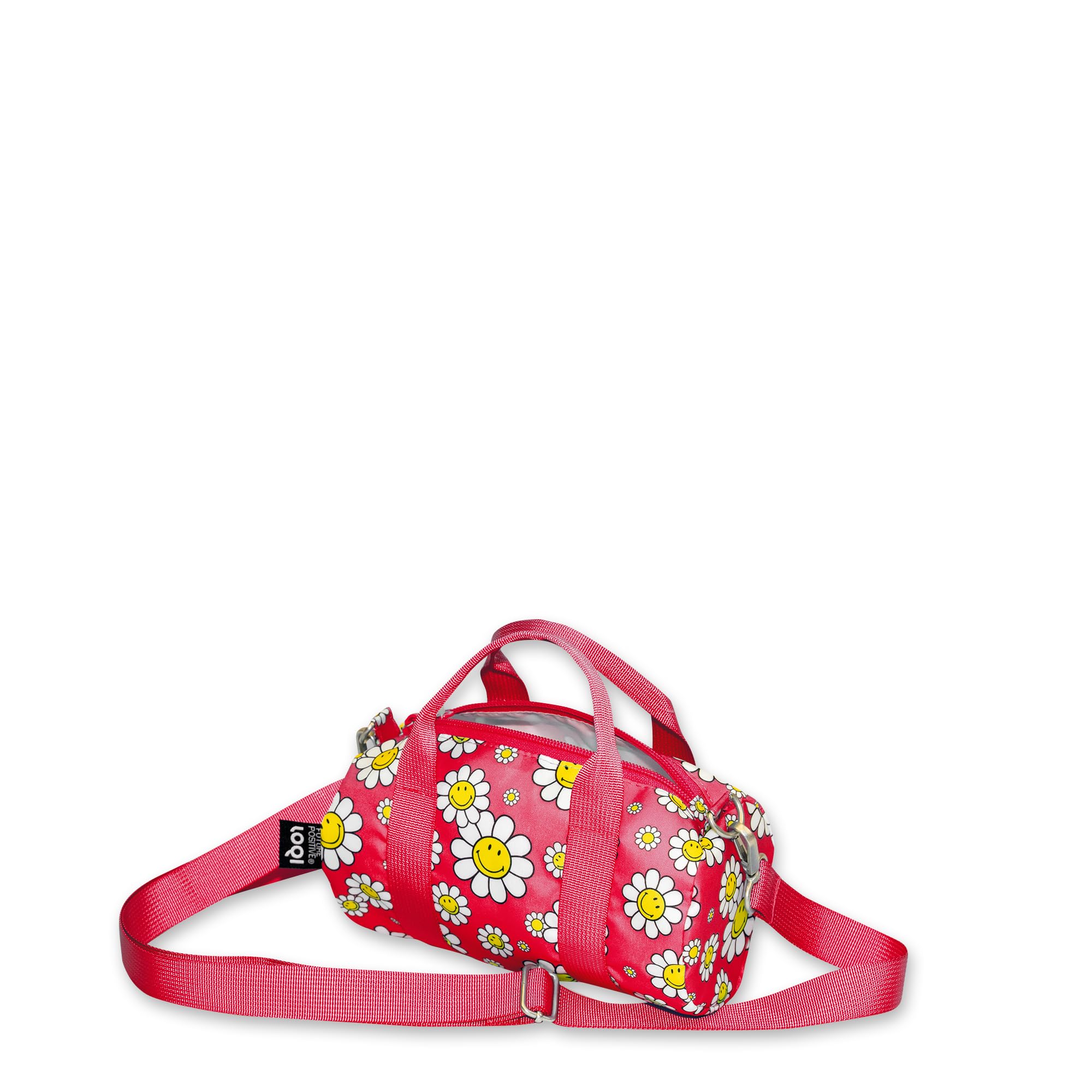 LOQI Smiley Flowers Raspberry Recycled Small Weekender, raspberry