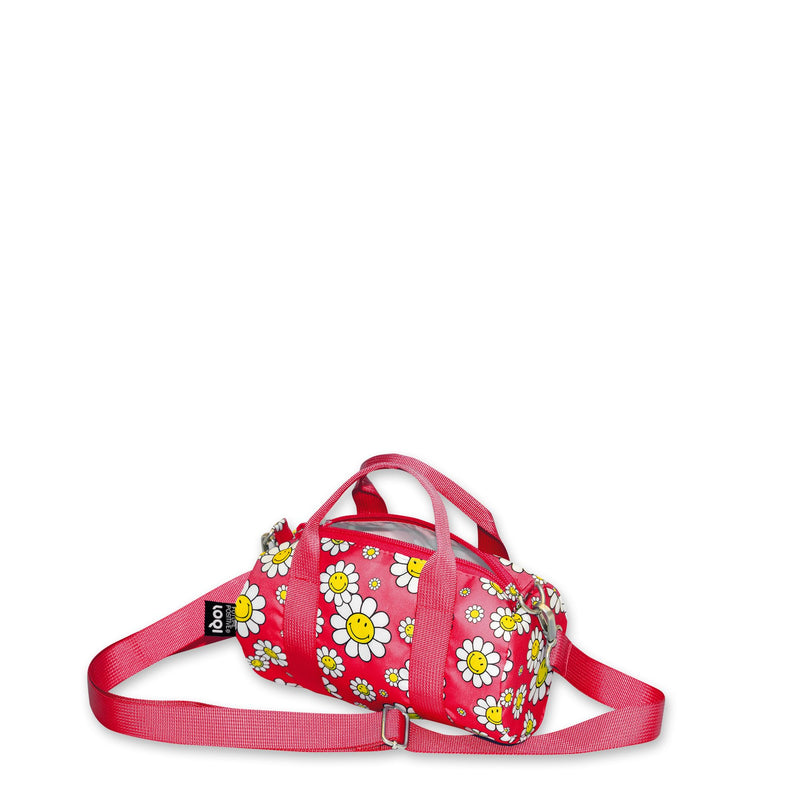 LOQI Smiley Flowers Raspberry Recycled Small Weekender, raspberry