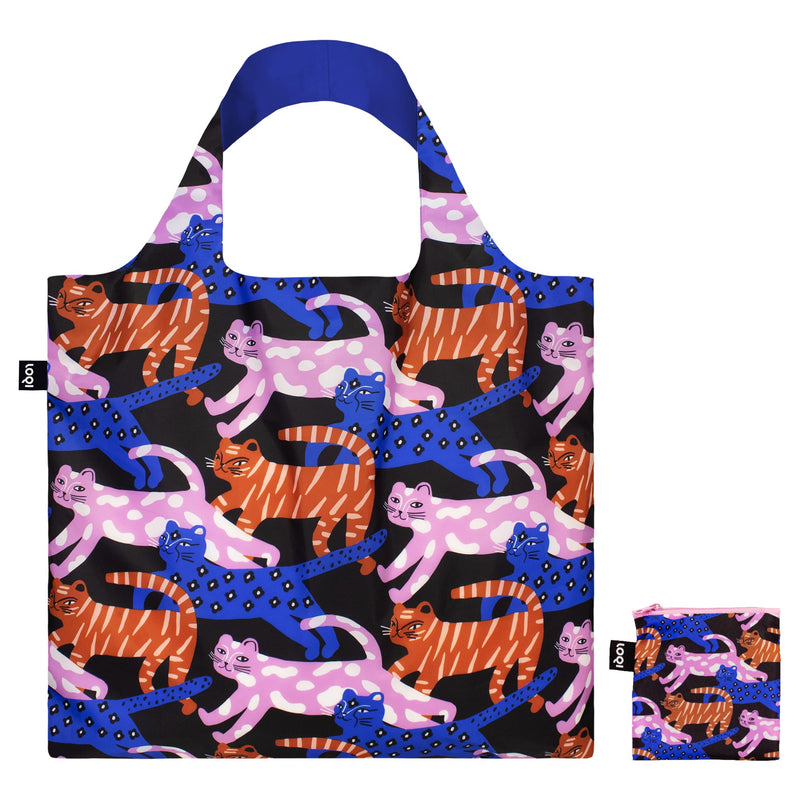 LOQI Glitter Power Cats Recycled Bag, Multi-Colour, L, Multicolor, L, Occidental, Multicolored, L, Western