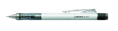 Tombow MONO graph mechanical pencil 0.7 mm, white, HB, precise drawing with 4 mm tip, shaking mechanism, refillable eraser included