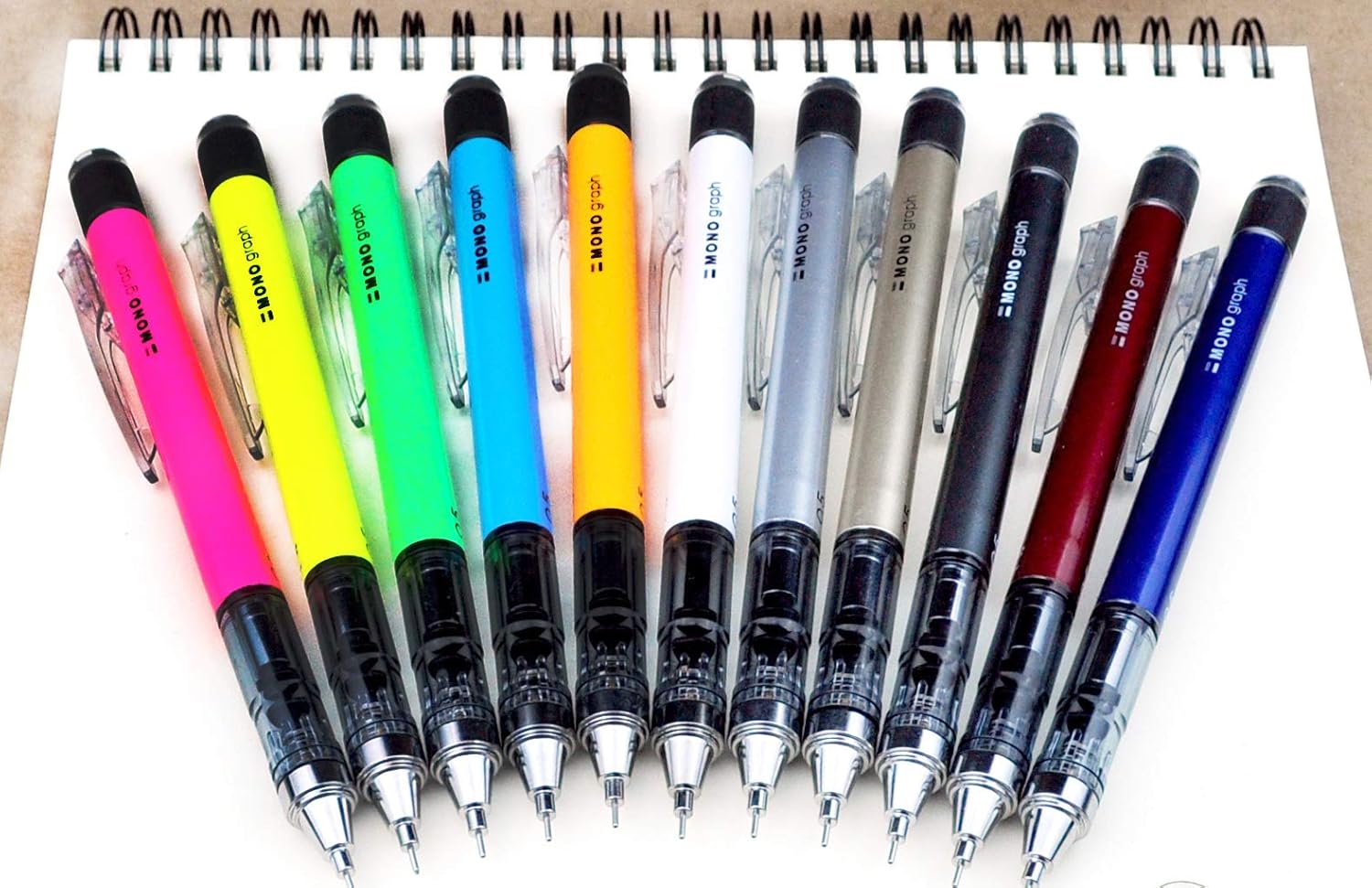 Tombow Mechanical pencil MONO graph 07 neon yellow - 0.7 mm line width, HB, integrated refillable eraser