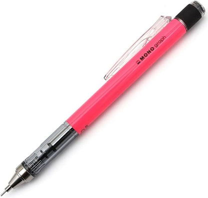 Tombow MONO graph mechanical pencil 0.7 mm, neon pink, HB, precise drawing with 4 mm tip, shaking mechanism, refillable eraser included