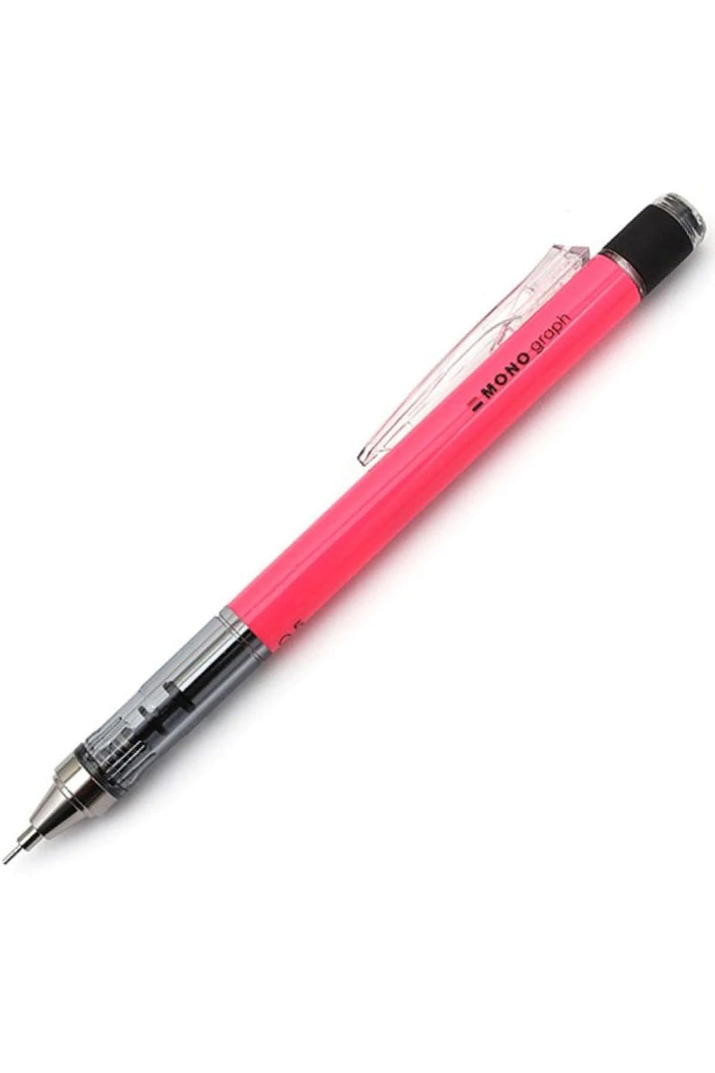 Tombow MONO graph mechanical pencil 0.7 mm, neon pink, HB, precise drawing with 4 mm tip, shaking mechanism, refillable eraser included