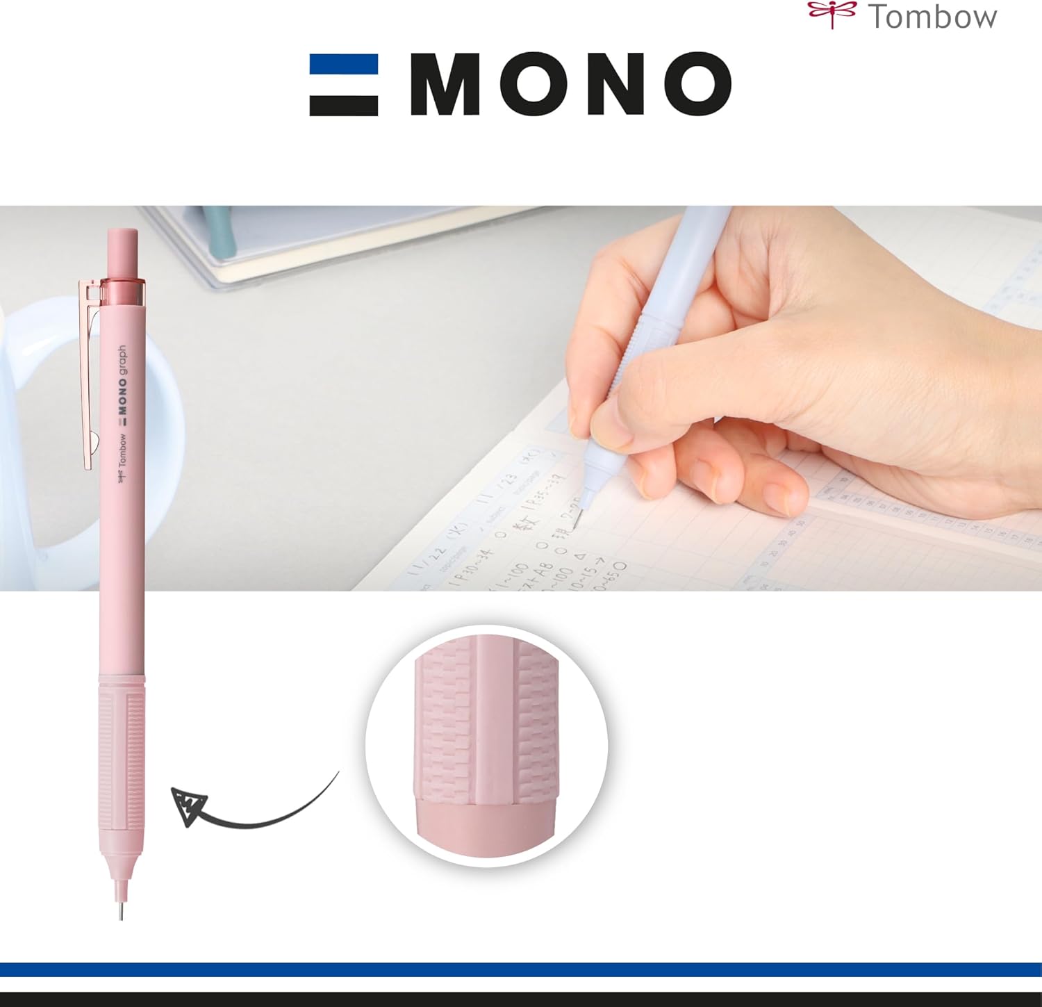 Tombow Mechanical Pencil Mono Graph Lite Black, Precision Tip, Comfort Grip, Integrated Eraser, Refillable