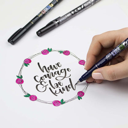 Tombow WS-TBS Fudenosuke Twin Tip Marker Pen - Black/Grey