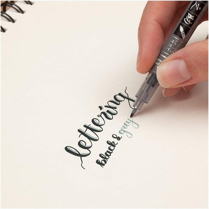 Tombow WS-TBS Fudenosuke Twin Tip Marker Pen - Black/Grey