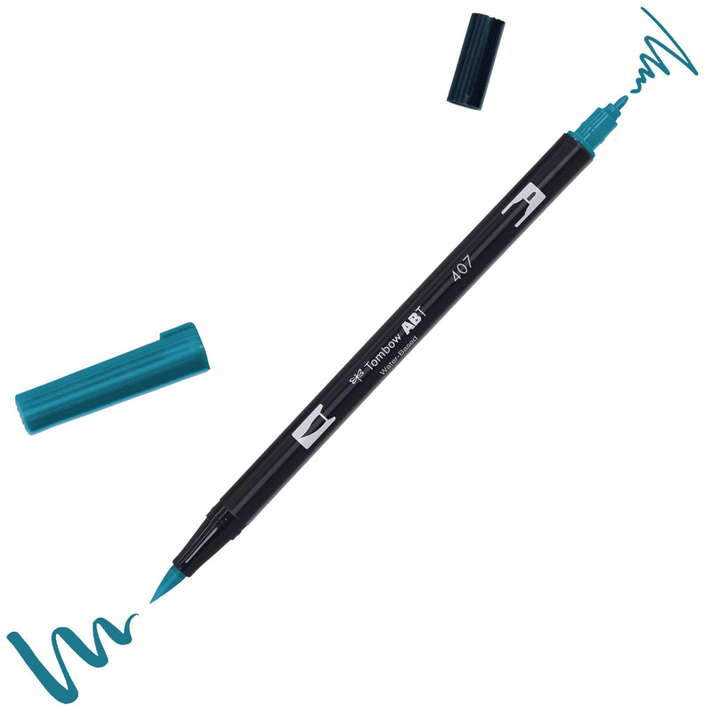 Tombow ABT Dual Brush Pen, ABT-407, pen with two tips, perfect for hand lettering and bullet journaling, water colourable, tiki teal