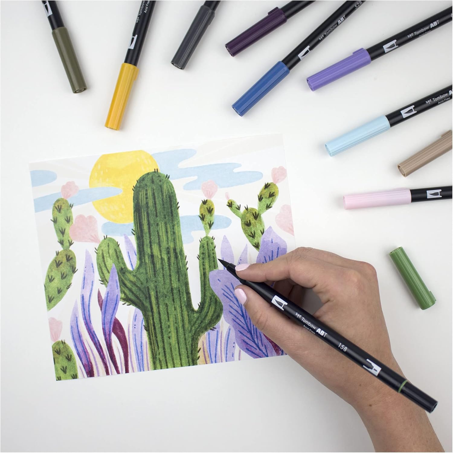 Tombow ABT Dual Brush Pen, ABT-569, pen with two tips, perfect for hand lettering and bullet journaling, water colourable, jet blue