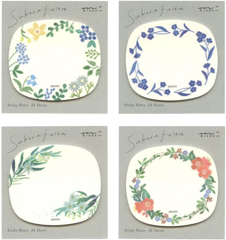 Sticky Paper 19081006 Transparent Blue Floral Pattern, Stylish, Elegant, Message