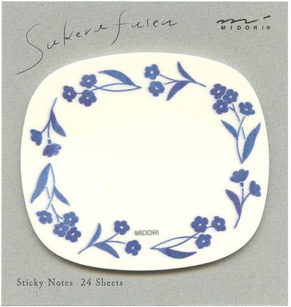 Sticky Paper 19081006 Transparent Blue Floral Pattern, Stylish, Elegant, Message