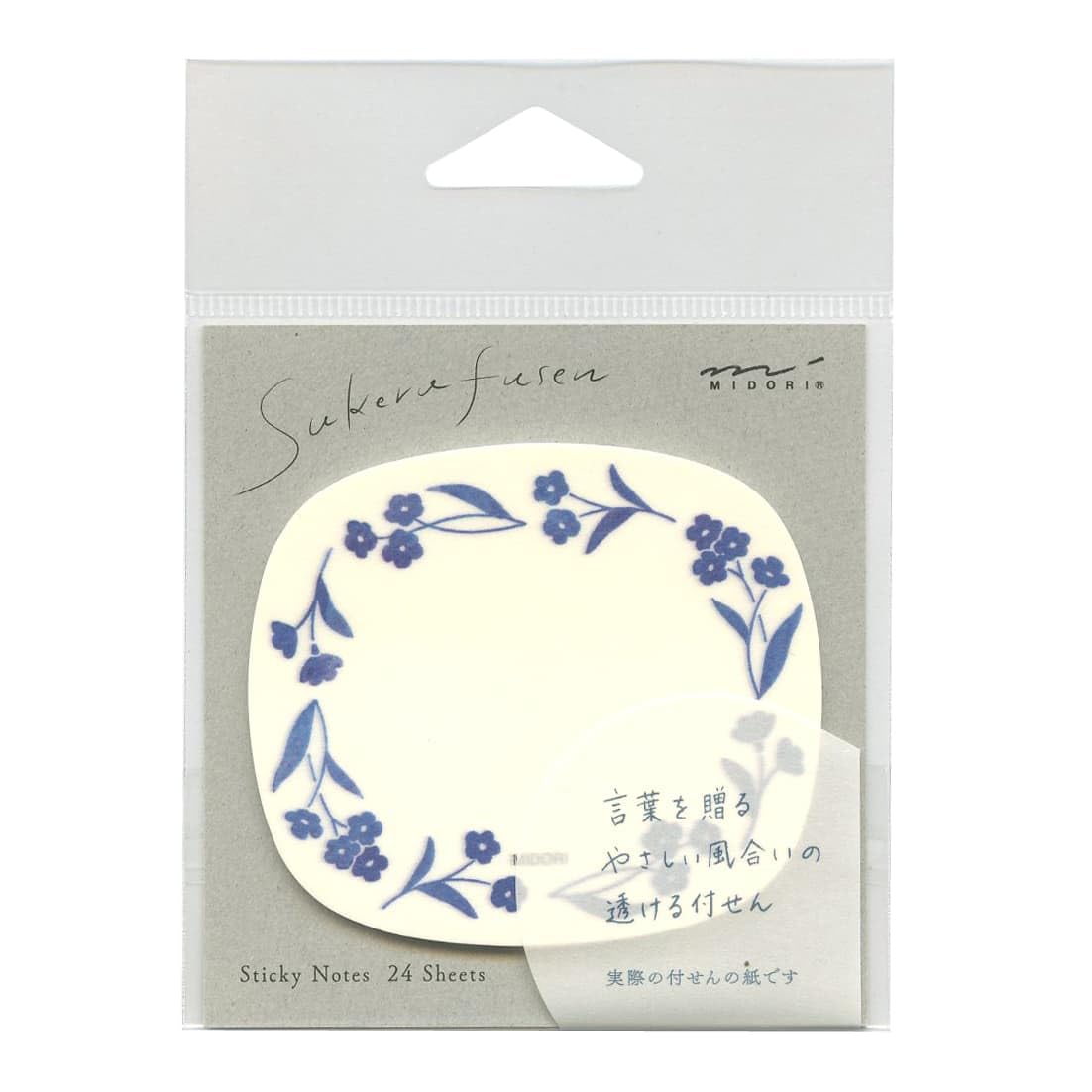 Sticky Paper 19081006 Transparent Blue Floral Pattern, Stylish, Elegant, Message
